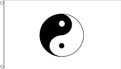 AZ FLAG Flagge Yin und Yang weiß 150x90 cm Polyester 100D 2 Ösen | Für innen und außen dekorative Flagge doppelte Nähte und verstärkte Kanten mit Metallösen 100D Polyester
