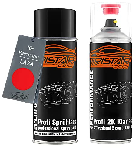 TRISTARcolor Autolack Set Spraydose für Karmann LA3A Marsrot/Red +2K | Set aus Basislack + 2K Klarlack, Sprühdosen 400ml