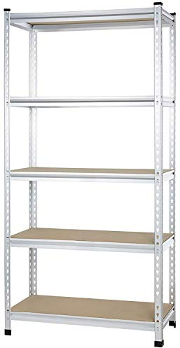 Amazon Basics Double Post Press Board 5 Tier Shelf 36 x 18 x 72, Aluminum