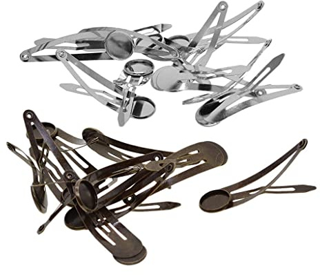 F Fityle 20pcs Snap Haarclips Haarklammern Snap Haarspangen Cabochon Haarspange Rohlinge Cabochon Tabletts Lünette Haarschmuck