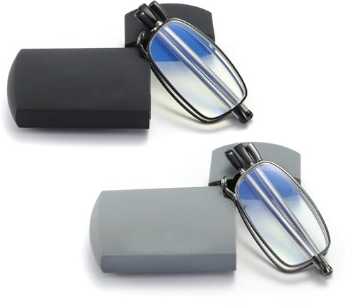sevenplus 2 Pack Reading Glasses Blue Light Blocking, Anti UV Glare, Foldable Computer Spring Hinge Readers for Women Man 1.75X