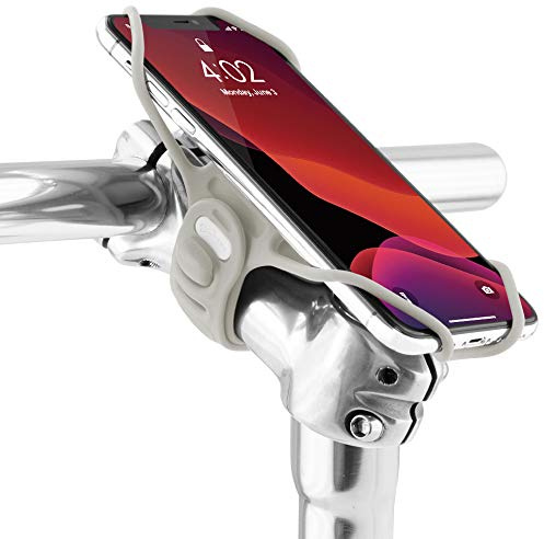 Bone Handyhalterung Fahrrad für Vorbau Befestigung, Stoßdämpfer Handyhalter Staße- Renn- und Tourenrad, Fahrrad Handyhalterung für Smartphone 4,7-7,2 Zoll iPhone Samsung - Bike Tie Pro 3 - Grau
