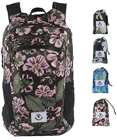 4Monster Faltbarer Rucksack Ultra Leicht, Unisex Tagesrucksack Outdoor, Wasserdichter Wanderrucksack für Camping Wandern Reisen Sport Klettern Radfahren (Blume Rosa, 16L)