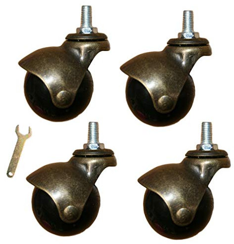 2Lenkrollen,Möbelrollen,Antike Gold Schwenkbare Ball Caster,Gewindestange M8/M10mm,für kleine Sofamöbel,Bürostuhl(4 PackM10mm)