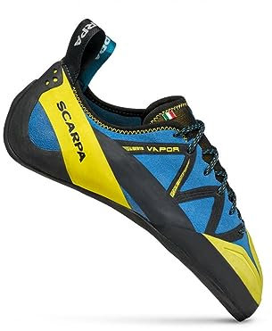 SCARPA Vapor Lace Scarpe da arrampicata da uomo per arrampicata sportiva e bouldering, Blu/giallo., 8 Women/7 Men