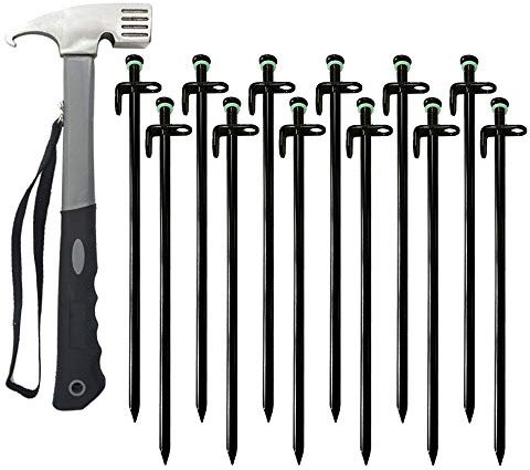 Clarmonde Zeltheringe und Zelthammer, robuste Campingheringe, geschmiedeter Stahl, unzerbrechlich und unflexibel, erhältlich in felsigem Ort, Dessert, Schneefeld und Grasland