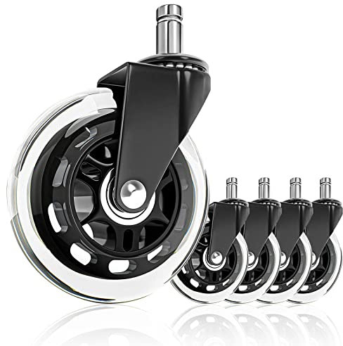 Bürostuhl Rollen 5er Set, Tapsin Ersatzräder für Bürostühle 11mm x 22mm Gummirollen Hartbodenrolle Rollen für Bürostuhl für Teppich Parkettböden Kratzerfrei Glattes Leises Passend für 98% Bürostühle