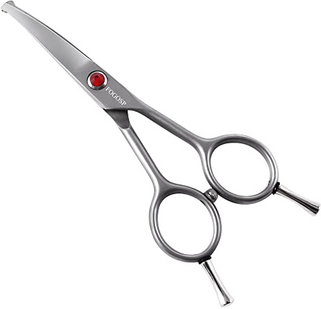 FOGOSP 4.5 Curved Dog Scissors for Grooming Face and Paws with Safety Round Tip for Small Dogs Face Paw Ears Trimmer Professional Small Cat Grooming Shears (4.5 Curved, Gray)