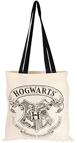 United Labels Harry Potter Stoffbeutel – Hogwarts Wappen Jutebeutel Tragetasche Baumwolltasche mit langen Henkeln Beige Naturfarben