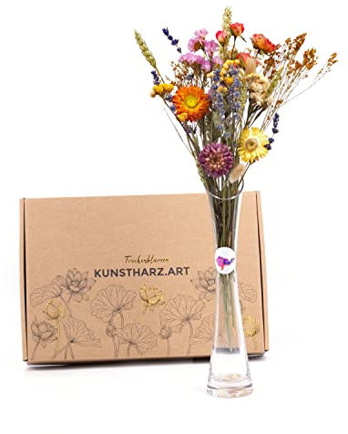 Kunstharz.Art Echte & natürliche getrocknete Blumen - DIY Mini Blumenstrauß Set, Geschenk Muttertag & Ostern, Osterdekoration & Trockenblumen Boho Deko & Gastgeschenk Hochzeit, Dekoration Frühling