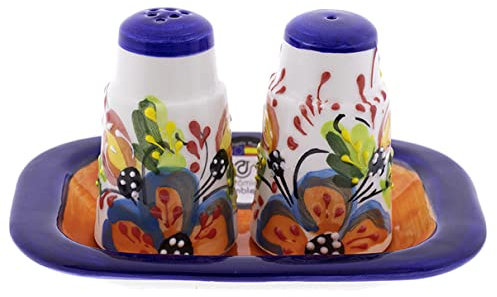 CÉRAMIQUE RAMBLEGNE | salière cuisine | salière céramique | salière originale | salière Amazon | salière et poivrière blanc décoré - Modèle 01 | 15 x 9,5 x 9 cm
