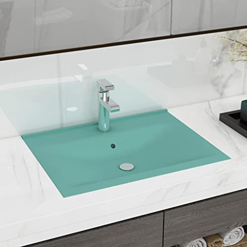 WIFESE Lavabo di lusso con foro per rubinetto, colore verde chiaro opaco, 60 x 46 cm, in ceramica, da incasso, per lavanderia, bagno, look moderno ed elegante, design lussuoso