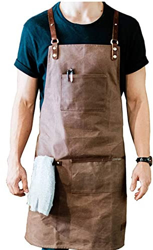 BATTTX Werkzeugschürze For Schreiner, Robuste Arbeitsschürze, Wasserdichte Gewachste Leinenschürze Geeignet For Küche, Garten, Keramik, Handwerk, Werkstatt, Garage