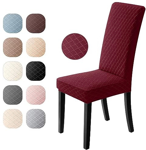 Stuhlhussen 6er Set Universal Stretch Stuhlhussen Moderne Jacquard Husse Abnehmbare Stuhlbezug Abdeckung Esszimmer überzug Bi-Elastic Spannbezug,für Bankett Deko und Hochzeit Partys(Bordeaux,6 er Set)
