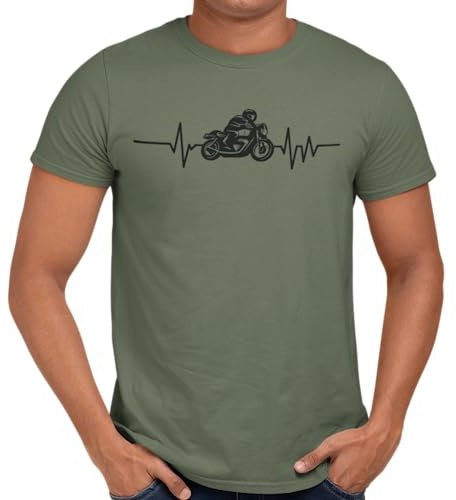 Getting Shirty Motorbike Heartbeat (Bike, Biker) Men's/Unisex T-Shirt (as8, Alpha, l, Regular, Regular, Green)