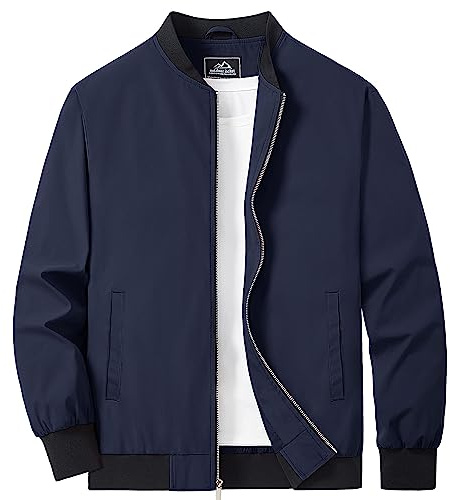 MAGCOMSEN Herren Sommerjacke Leicht Bomberjacke Übergangsjacke Dünne Blouson Pilotenjacke College Jacke Dunkelblau L