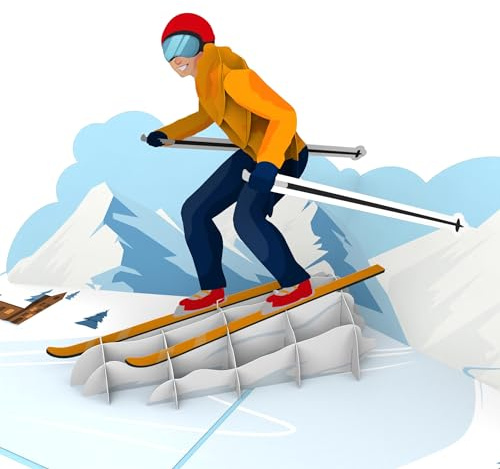 MOKIO® Tarjeta Pop-Up – Esquiador – Tarjeta regalo 3D para unas vacaciones de esquí, un curso de esquí o para esquiar, Bono de viaje emergente para deportes de invierno
