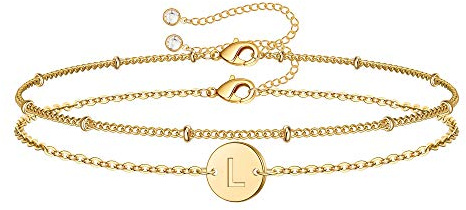 TINGN Gold Armband mit Buchstaben, Zierliche Buchstaben Armbänder Gold Armband mit Buchstaben L Armband Mehrlagige Gliederkette Armbänder Gold Armband Mädchen Personalisiertes Armband Damen Schmuck
