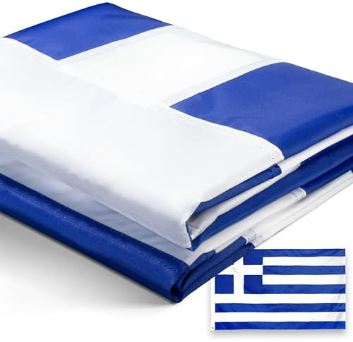 Anley EverStrong Series Griechenland-Flagge, 90 x 150 cm, strapazierfähiges Nylon – gestickte und genähte Streifen – 4 Reihen Steppnähte – griechische Nationalbannerflaggen mit Messingösen