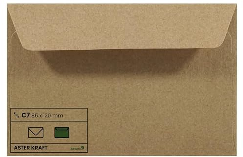 Netuno 50 Mini Briefumschläge Kraftpapier Natur-Braun DIN C7 8,5x12 cm | 100g Aster Kraft · kleine naturbraune Kuverts für Visitenkarten, Geschenkkarten, Bonuskarten, Geldgeschenke & Businesskarten