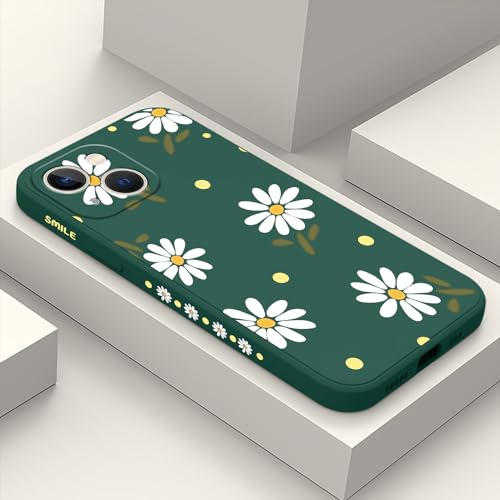 LEECG per iphone 13 Mini Cover Modello di Fiore Fodera in Microfibra Morbido Silicone Liquido Sottile Cover per iphone 13 Mini-Margherita Verde