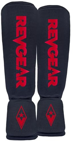 Revgear Dominator Muay Thai Shin Guard, MMA, Kickboxing. Cloth with Instep, Strong Protection, Lightweight Durable (Black, Large)