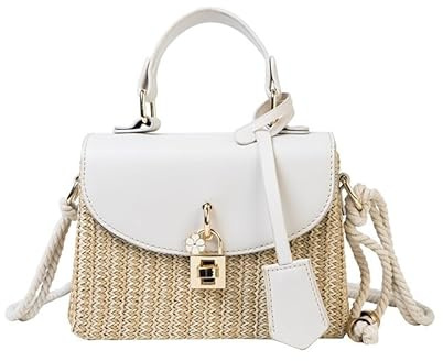 EALLEN Strohtasche,Strandtasche Mode Rattan Frauen Umhängetaschen Designer Handtaschen Gewebte Umhängetasche Sommer Strand Stroh Tasche Dame Kleine Geldbörsen (Color : Beige)