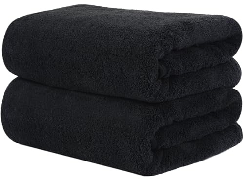 KinHwa Mikrofaser Handtücher Haare 50x100 cm 2er Set Schwarz | saugstark, fusselfrei, weich, schnell trocknend, mit Aufhänger, für Haare und Körper