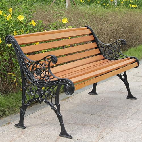 Outdoor Gartenbank Park Sitzbank, Holzbank Bank mit Gusseisen und Hartholzstruktur, Wetterfest Sitzauflagen Outdoor, perfekt für Garten, Deck, Rasen, Pool am Pool ( Color : C , Size : 125cm/49.2IN )