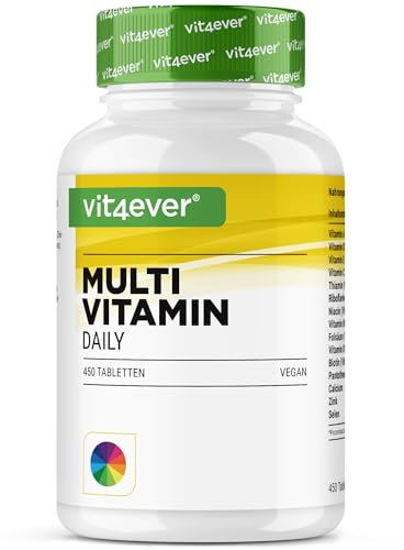 vit4ever Multivitamin Daily - 450 Tabletten mit Bioaktiv-Formen - 15 Monate Vorrat - Wertvolle Mineralien & alle A-Z Vitamine - Vegan