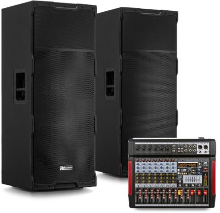 Power Dynamics PDY2215A Professional PA System with Dual 15-Inch Active Speakers & 8-Channel Mixer, 1600W Bi-Amplified, Bluetooth, DSP Effects, Band, Vocalist, Church & Live Event Audio Setup