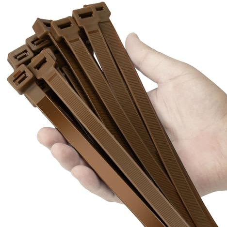 Armpow 12 inch Brown Zip Ties Heavy Duty 100 PCS, 250 LBS Ultra Exclusive Strong Plastic Wire Ties, Large Cable Ties Extra Long Tie Wraps, Indoor and Outdoor UV Resistant
