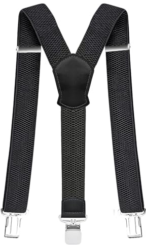 Pejoye Hosenträger Herren Breit 4 cm Y-Form Elastisch mit 3 Metall Clips | Extra Starke Clips, Verstellbare Elastische Träger, Arbeitshosen, Anzug, Jeans, Overalls, Beruf, Freizeit und Alltag