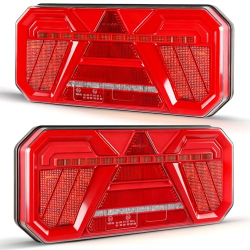 Yuanjoy 2 bakljus LED-släpvagn, 12 V, 24 V, IP67, vattentät, med stopppositionsljus, blinkers, dimljus och belysningsplatta för lastbil, husvagn, traktor