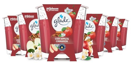 Glade Duft-Kerze im Glas, Cosy Apple & Cinnamon, bis zu 27 Stunden Brenndauer, 6er Pack (6 x 112g)