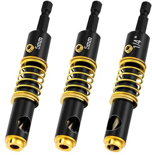 MorningRo 3 brocas de bisagra autocentrante de 5 mm, 1/4 de pulgada, color negro, brocas de bisagra de escariado para madera, plástico, vástago hexagonal de 1/4 pulgadas, brocas de 5 mm, para puerta y