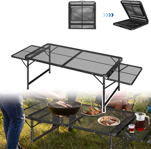 UISEBRT Faltbarer Campingtisch Klappbar Gartentisch Leicht und Tragbar Kleiner Tisch Grilltisch mit Mesh Desktop Outdoor Klapptisch für Picknick Camping Grill BBQ, 120×60×54.6cm