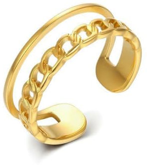 Einfache und modische durchbrochene Kandare Kette Doppelring Frauen Persönlichkeit offener Ring