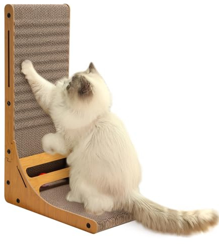Sonnewelt Katzen Kratzbrett, L förmige Kratzpappe für Katzen 62 cm Hohe Katzenkratzbrett mit Ballspielzeug, Groß Katzen Kratzmöbel für Wand und Ecke Kratzbrett Pappe kratzbrett Katze