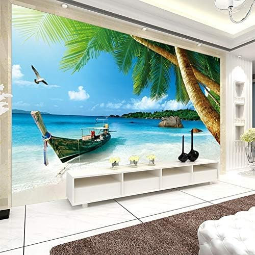 XLMING Big Wall Coconut Boat Sea Seaside Scenery 3D Wallpaper Home Dining Room Sofa Bedroom Living Room TV Backdrop-430cm×300cm