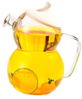 Belupai Jarra de vidrio en forma de calabaza, tetera resistente al calor con asa y tapa, caldera de agua caliente jarra de té de hielo para refrigerador Jarra de agua de vidrio para oficina en casa