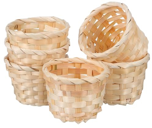 WEKADRIN 6Pcs Handwoven Bamboo Storage Box and Wooden Desktop Storage Basket with Workmanship for Home Organizer, for Sundries and Fruits in Garden or Balcony