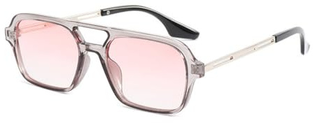 qinqilanqi-S Trendy Vintage 70s Square Sonnenbrille für Frauen und Männer Metall Design, Double Bridge UV-Schutz (Grau/Farbverlauf Rosa)