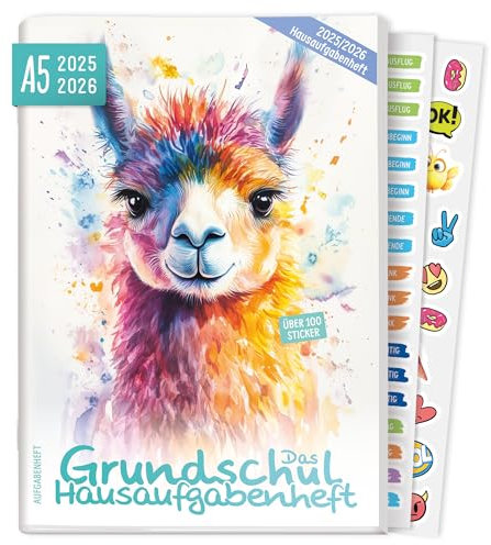 Häfft® Hausaufgabenheft Grundschule 2025/2026 A5 Lama Das Grundschul-Hausaufgabenheft inkl. Lerntipps, Sticker - nachhaltig & klimafreundlich