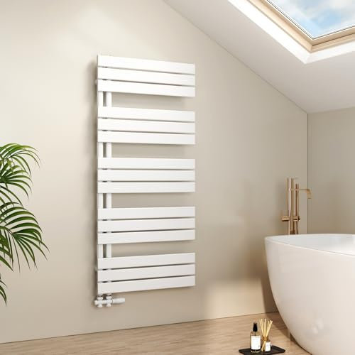 EMKE Badheizkörper Flach 1320x600 mm, Handtuchheizkörper mit Seitenanschluss, Effizienter Handtuchwärmer Handtuchtrockner Heizkörper Bad, Weiß, 798W
