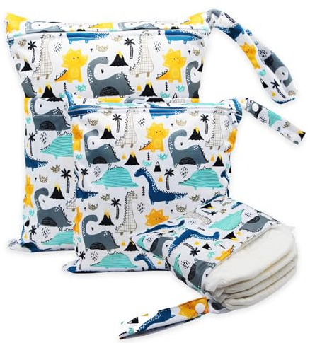 SNSYGN 3 Stück Wetbag Kindergarten, Nassbeutel Groß wasserdichte Wet Bag Wiederverwendbare Nasse und Trocken Wetbag mit Reißverschlus für Kleinkind-Windeln, Reisen, Strand und Pool