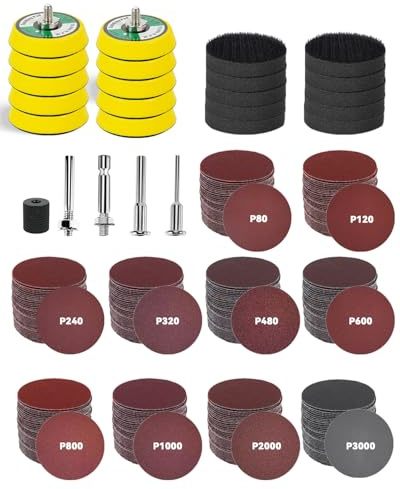 325 Stück 50mm Klett Schleifpapier Set, Schleifscheiben für Dremel Schleifaufsätze, Akkuschrauber Schleifaufsatz Körnung 80-3000 für Scheinwerfer Aufbereitung Polieren Auto, Metall, Holz