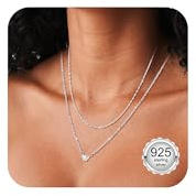 vidonio 2 Stück Sterlingsilber 925 Ketten Halskette für Damen,Verstellbares Stapelbare Layering Ketten Halsketten mit Zirkon/Herz Anhänger Trendige Zierliche Silberkette Damen Schmuck Geschenke