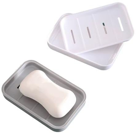 Inlefen 2 Pack Soap Dish,Non Slip Plastic Soap Holder with Drainage Holes for Bathroom,Kitchen & Travel,Keeps Soap Dry