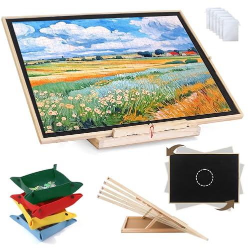 Jigsaw Puzzle Board 1500 Pieces, Wooden Jigsaw Board | Adjustable and Rotatable, Portable Puzzle Table with Drawers & Dust Cover, Gifts for Adults Kids